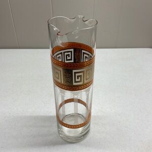 Culver Vintage MCM 22K Gold And Orange Greek Key Martini Pitcher Signed